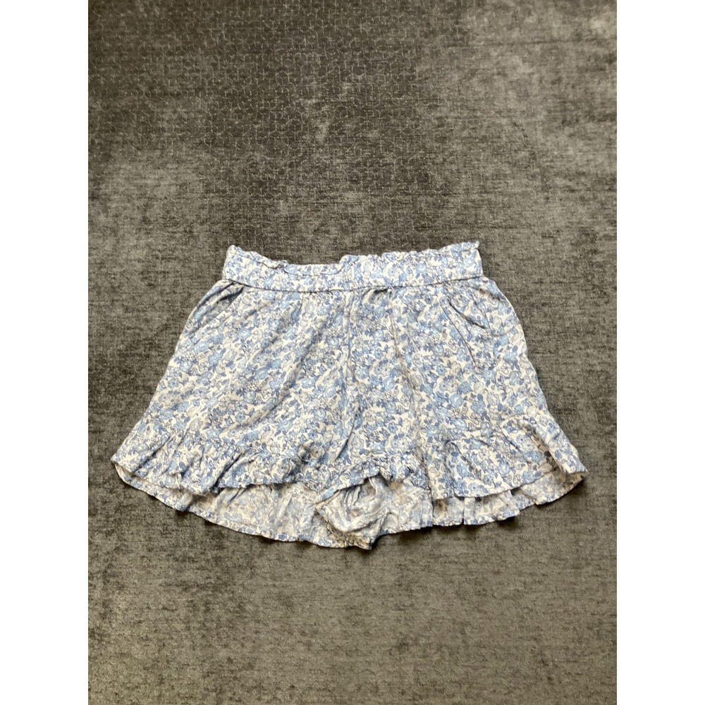 Hollister Woven Shorts Women Small Blue Floral Preppy Ultra High Rise Ruffle Hem